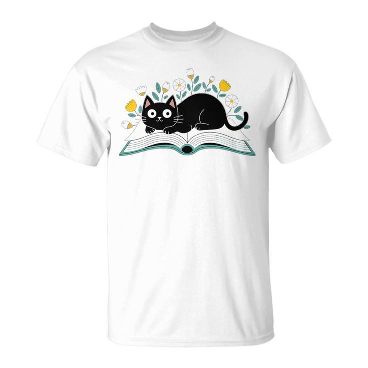 Cute Cat On Book Fun Flower Feline Pet Lover Premium Tri-Blend T-Shirt