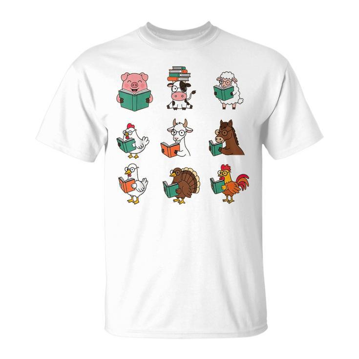 Cute Farm Animals Reading Books Teacher Library Reader T-Shirt Cute Farm Animals Reading Books Teacher Library Reader T-Shirt