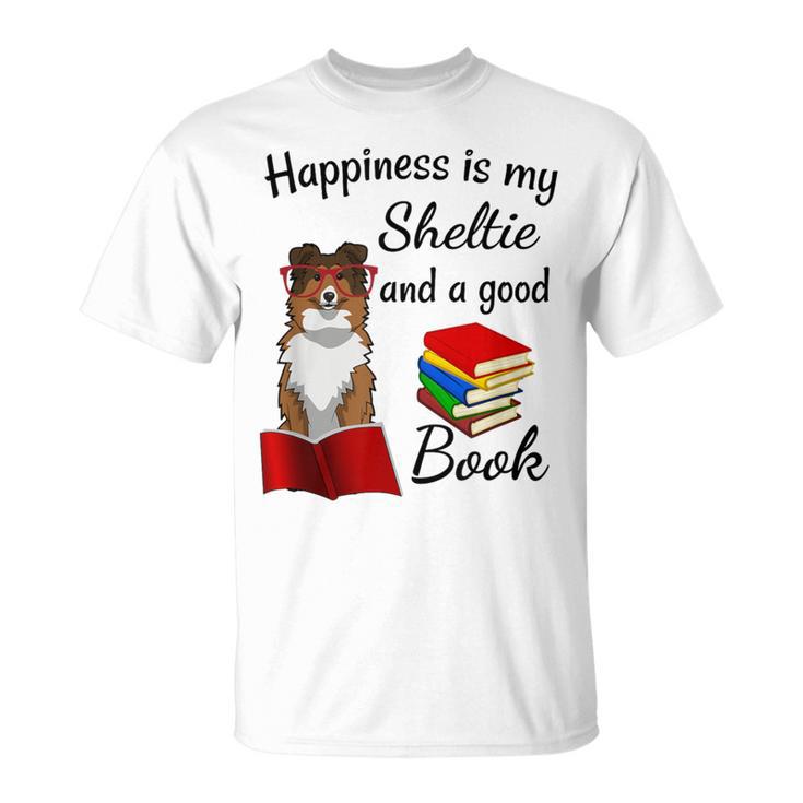 Cute Happiness Is Sheltie And Books Sheltie Mom T-Shirt