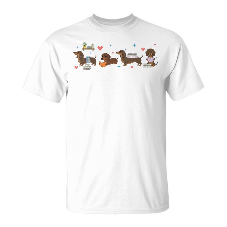 Dachshund Reading Books Cute Dog Lover Bookish Doxie T-Shirt