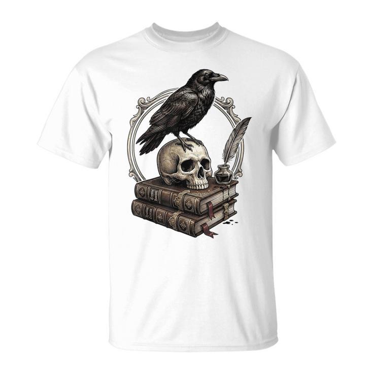 Dark Academia Raven Skull Books T-Shirt Dark Academia Raven Skull Books T-Shirt