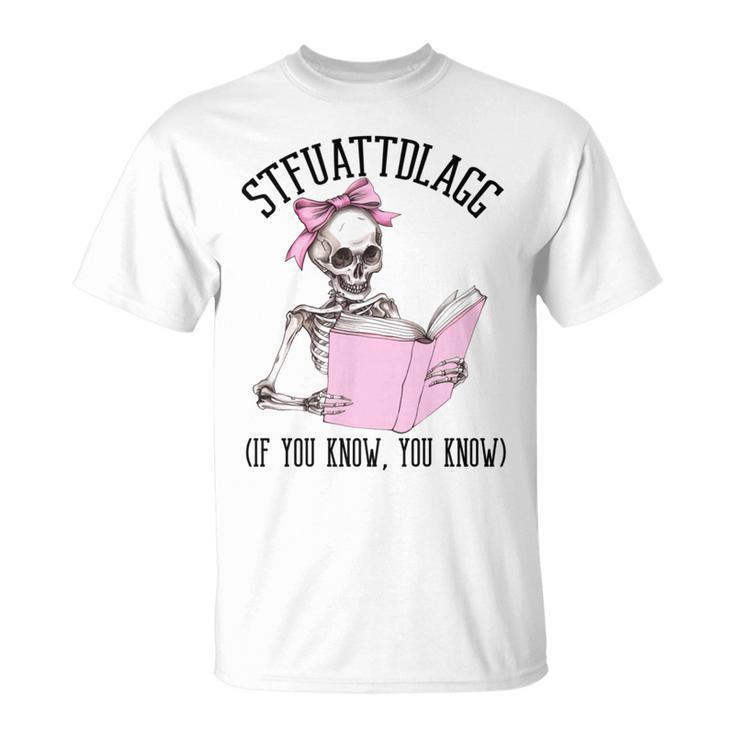 Dirty Romance Skeleton Reading Smut Smutty Book STFUATTDLAGG Comfort Colors Crop Top T-Shirt