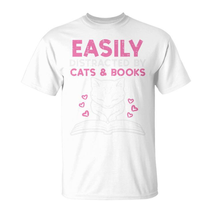 Easily Distracted By Cats Books Bookworm Women Girls Kids Performance T-Shirt