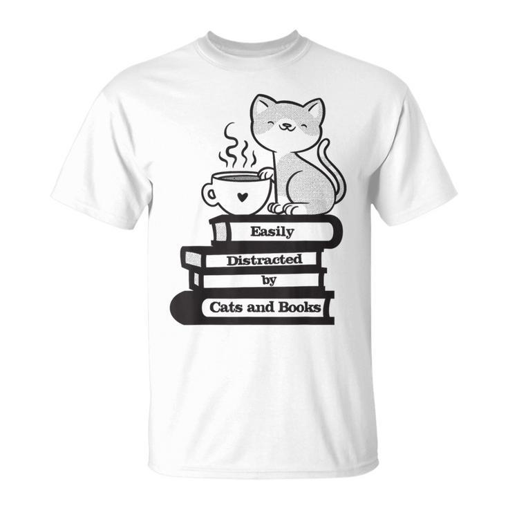 Easily Distracted Cats And Books T-Shirt
