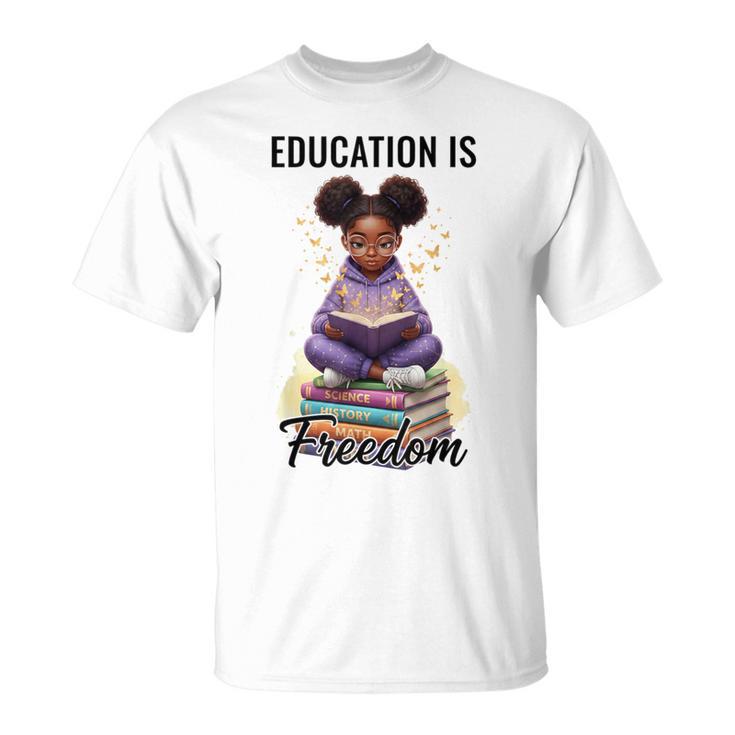 Education Is Freedom African American Girl Reading Book T-Shirt