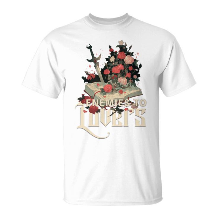 Enemies To Lovers Book Reader Roses Bookish Booktok Retro T-Shirt