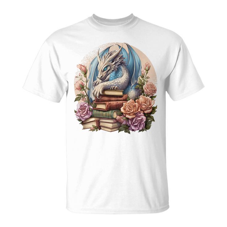 Fantasy Dragon Books Floral Boho Bookworm T-Shirt