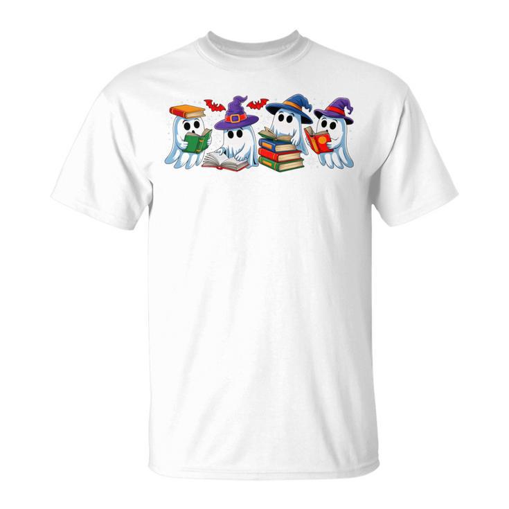 Ghost Book Reading Halloween Books Lover Teacher Kids Performance T-Shirt