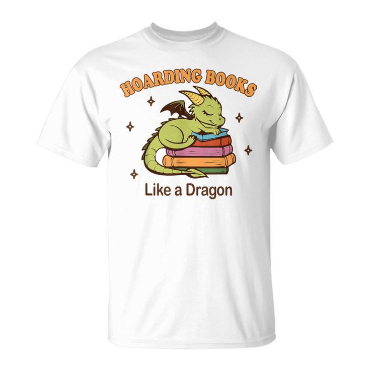 Hoarding Books Like a Dragon Reading T-Shirt