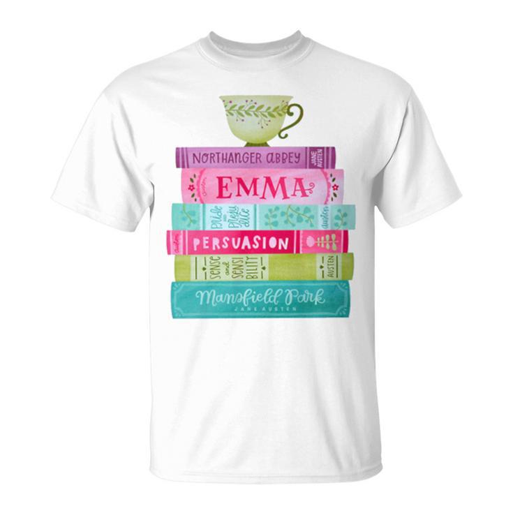 Jane Austen Book Stack Tea Fans Vintage Literary Premium Tri-Blend T-Shirt