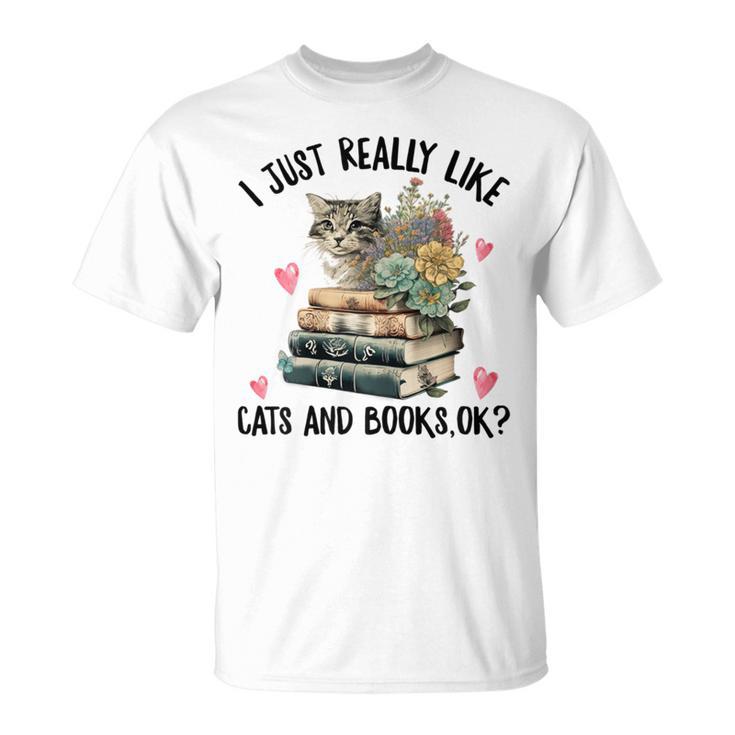 I Just Really Like Cats And Books Cat Watercolor T-Shirt
