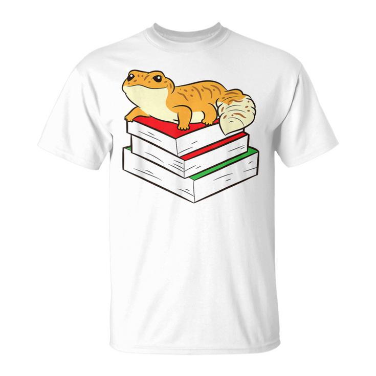 Leopard Gecko Sleeping Books Reading Geckos T-Shirt
