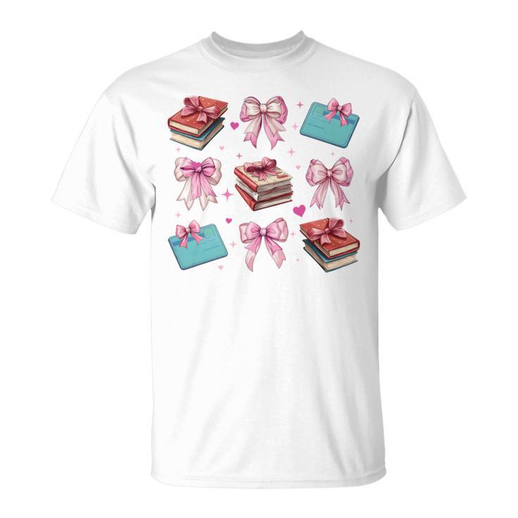 Librarian Library Books Girl Coquette Bow Pink Mom T-Shirt