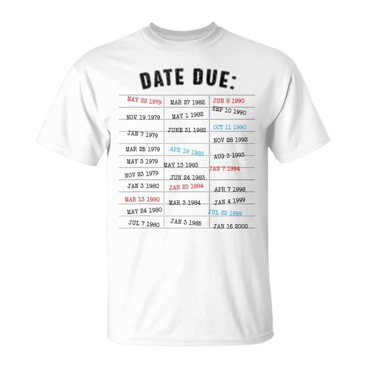 Library Due Date Stamp Card Librarian Book Reading Vintage T-Shirt