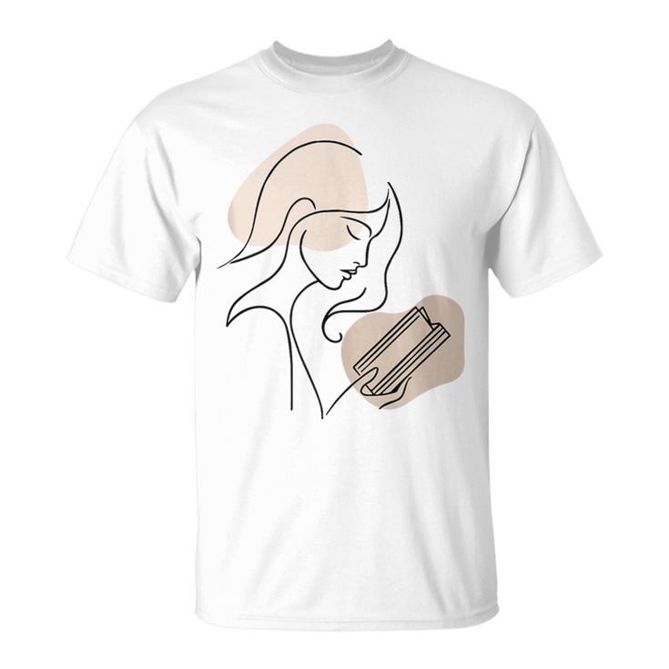 Line Art Abstract Minimalist Minimal For Book Lover Women T-Shirt