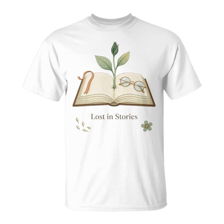 Lost In Stories Aesthetic Book And Growing Plant Tee T-Shirt