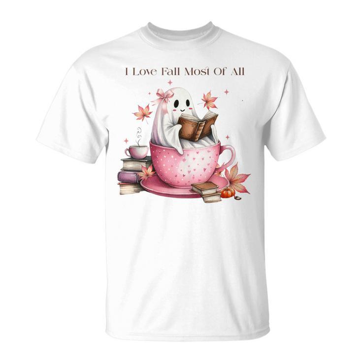 I Love Fall Most Of All Halloween Ghost Book Lover T-Shirt