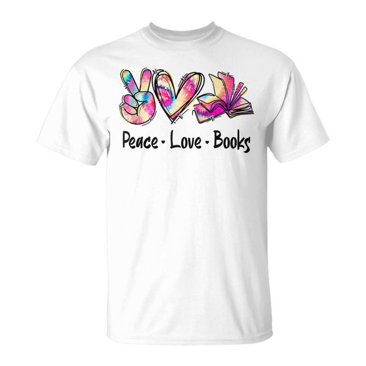 Peace Love Books Librarian Teacher Life Book Library Tie Dye T-Shirt