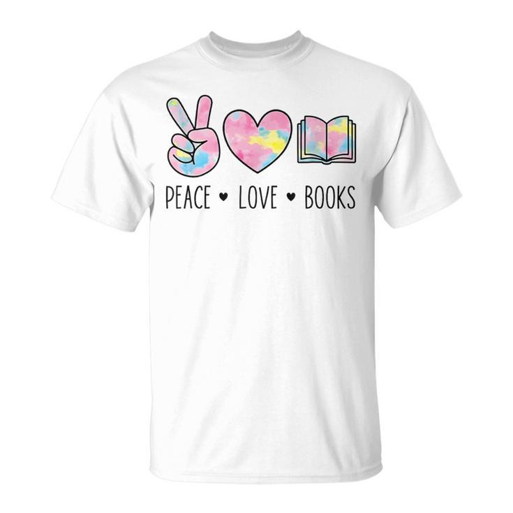 Peace Love Books Pastel Reading Heart Art For Book Lovers T-Shirt