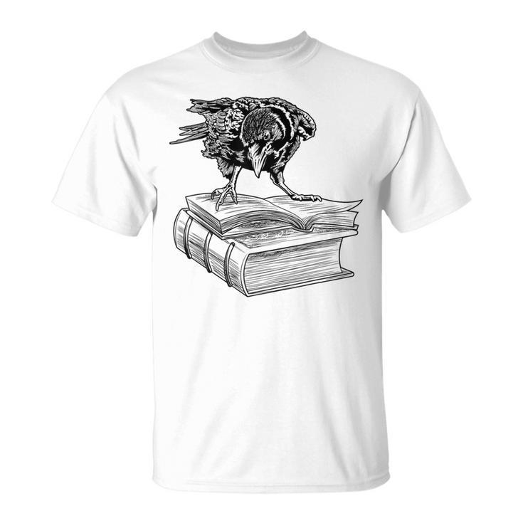 Raven Crow Book Aesthetic Dark Academia Bookworm T-Shirt
