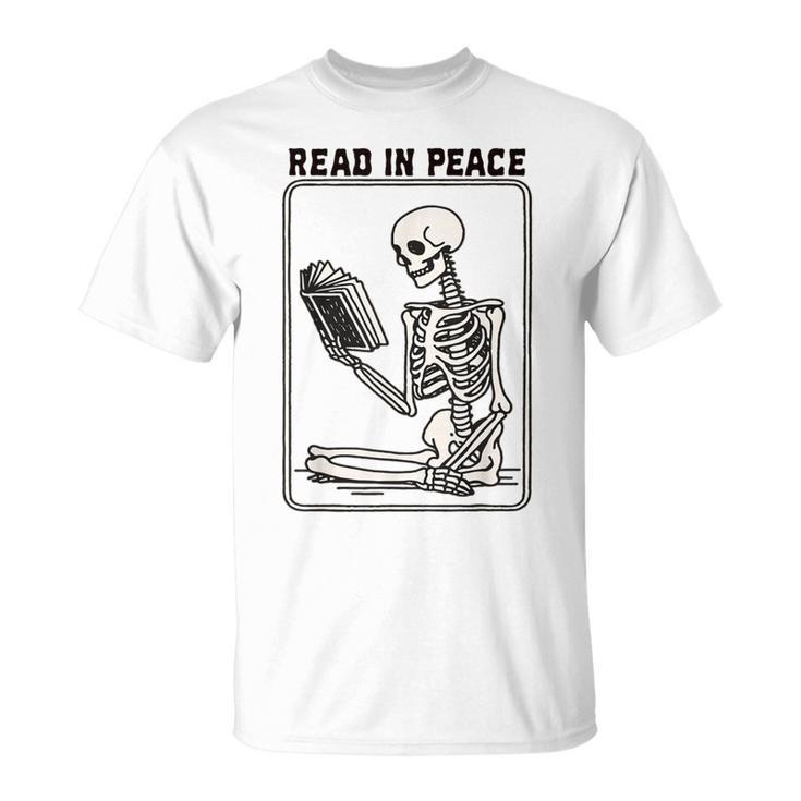 Read In Peace Skeleton Book Lover Bookworm Book T-Shirt