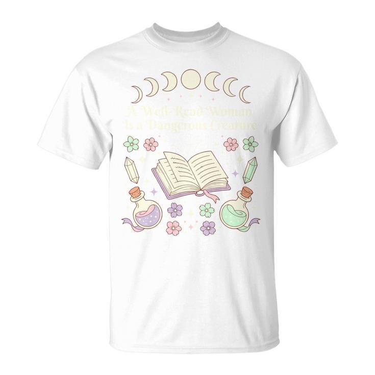 Well Read Woman Literature Quote Celestial Book Floral T-Shirt