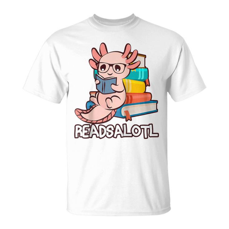 Readalotl a Kawaii Axolotl Reading a Book As Readsalotl Raglan Baseball Tee T-Shirt