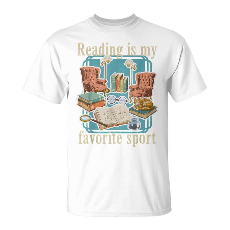 Reading Is My Favorite Sport Vintage Book Lover Cozy Reading T-Shirt