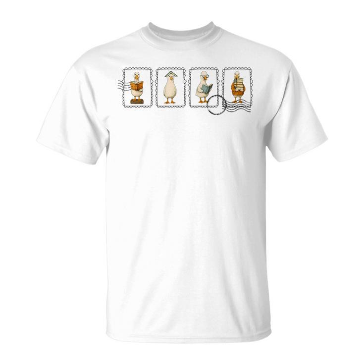 Reading Silly Goose Book Cute Bookish Teacher Stamp T-Shirt