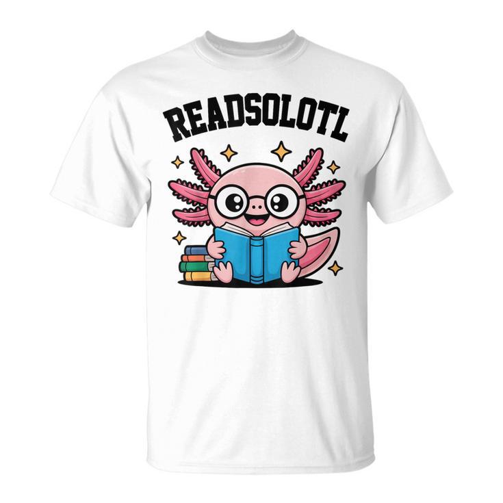 Readsolotl Pink Kawaii Axolotl Book Lover Reading T-Shirt