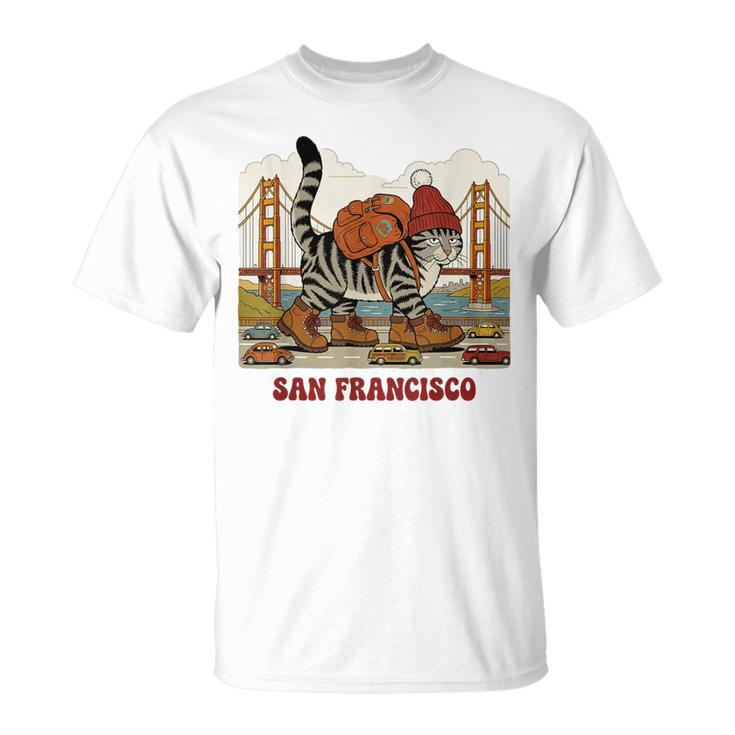 San Francisco Cat Tshirt Golden Gates Bridge Reading Books T-Shirt