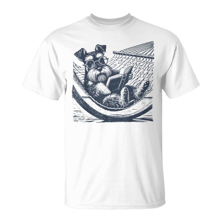 Schnauzer Hammock Reading Book Schnauzer Glasses T-Shirt