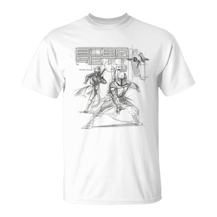 Star Wars The Book Of Boba Fett Group Shot Lives Sketch T-Shirt