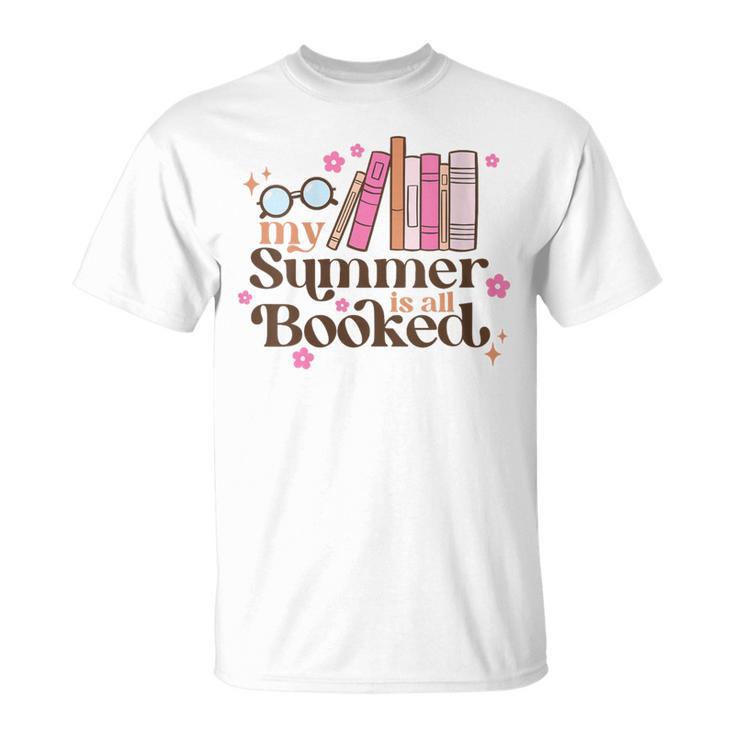 My Summer Is All Booked Retro Summer Book Lover Womens Girls T-Shirt