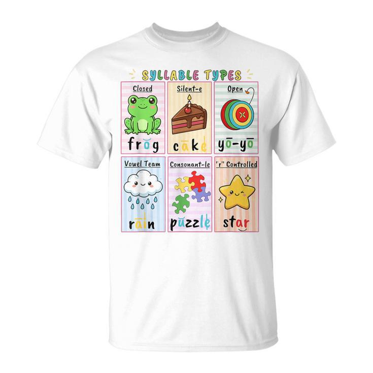 Syllable Types Teacher Phonics Reading Science Of Reading T-Shirt