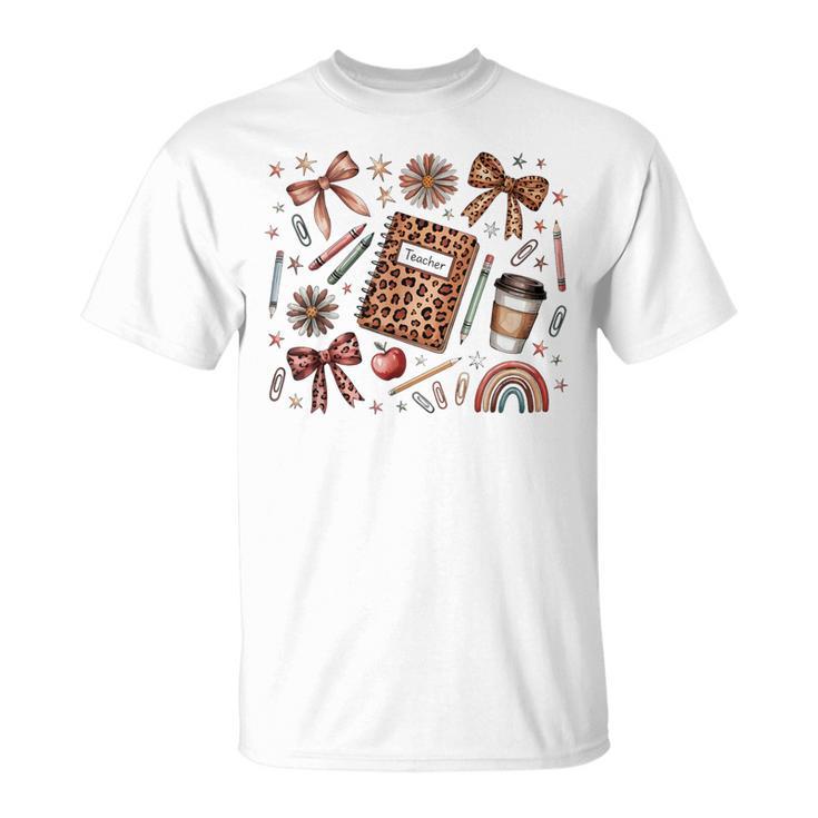 Teacher Coquette Bow Book First Day Of School Back To School T-Shirt