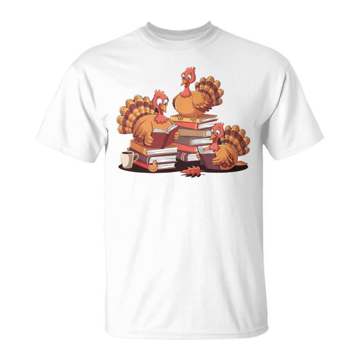 Turkey Reading Books Fall Thanksgiving Teacher Book Lovers T-Shirt