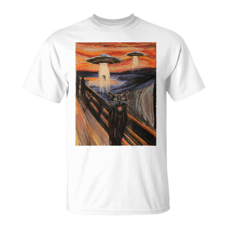 Ufo エイリアン 楽しい 絶叫 猫 アート パロディ Tシャツ