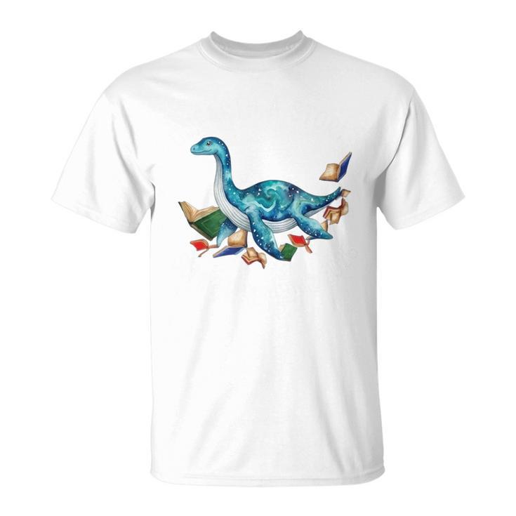 Unearth A Story Summer Reading 2026 Cute Plesiosaurus Book T-Shirt