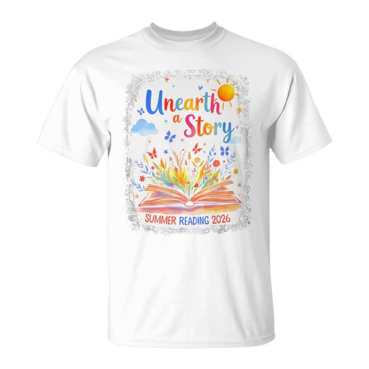 Unearth a Story Summer Reading 2026 Wildflower Book Library T-Shirt