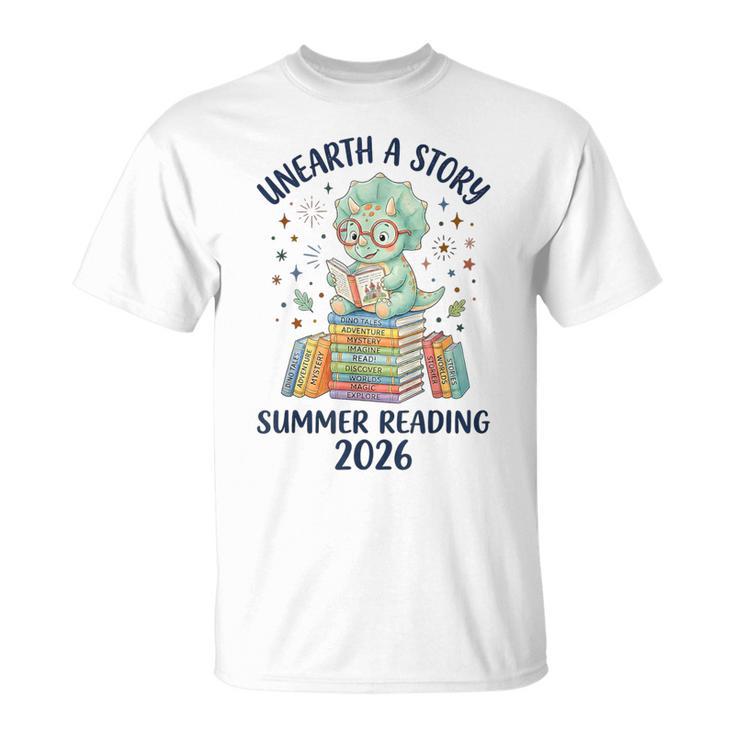 Unearth a Story Triceratops Dinosaur Reading Books Cute Dino T-Shirt