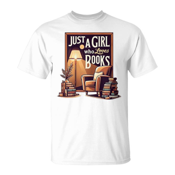 Vintage Just A Girl Who Loves Books Retro Bookworm Reader T-Shirt