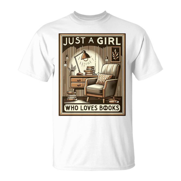 Vintage Just A Girl Who Loves Books Women Book Worm Reading Performance T-Shirt