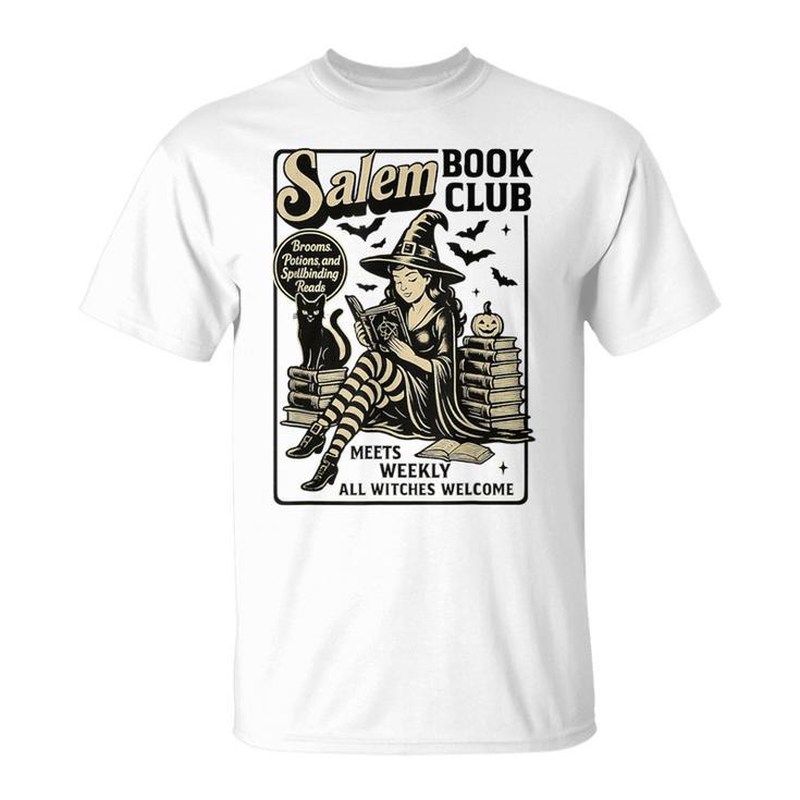 Vintage Salem Book Club Cat Bookish Spooky Halloween T-Shirt