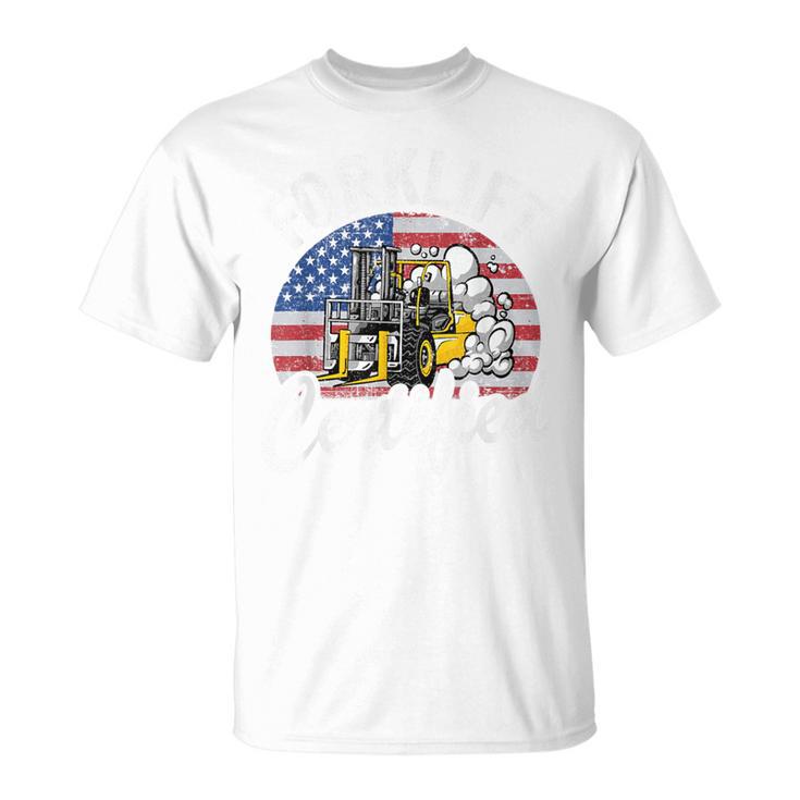 Warehouse アメリカ国旗 フォークリフトオペレーターフォークリフト認定 Tシャツ
