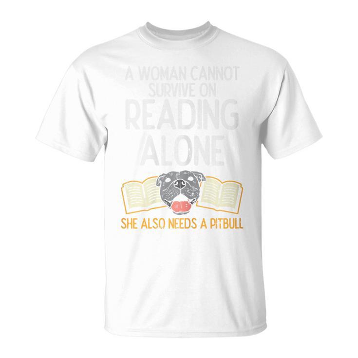 Woman Book Librarian Reading Pitbull Dog Owner Women T-Shirt