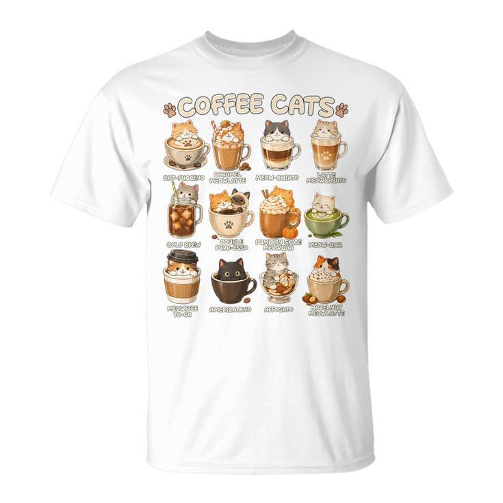 かわいいアニメコーヒー猫カプチーノかわいい猫カフェデザイン Tシャツ