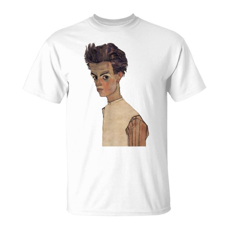 エゴン・シーレ作1910ストライプシャツの自画像 Tシャツ