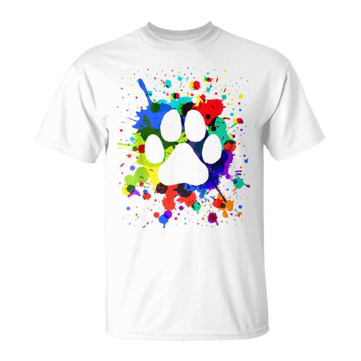 カラフルペイント スプラッター 肉球プリント 猫 犬 Tシャツ