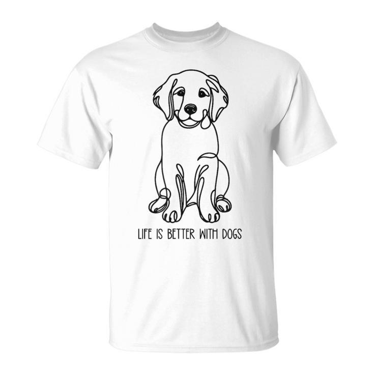 ゴールデンレトリバー シルエット ラインアート 犬と暮らす幸せ メッセージデザイン Tシャツ